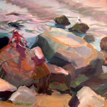 Painting titled "On The Rocks I" by Don Bourret, Original Artwork, Oil