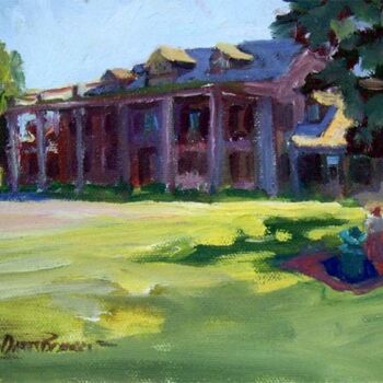 Malerei mit dem Titel "Manor Lawn" von Don Bourret, Original-Kunstwerk, Öl