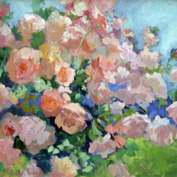 Ζωγραφική με τίτλο "New Dawn Roses" από Don Bourret, Αυθεντικά έργα τέχνης, Λάδι