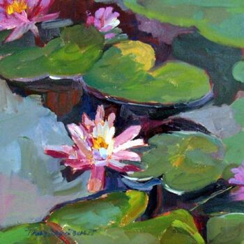 Painting titled "Lily Pond" by Don Bourret, Original Artwork, Oil