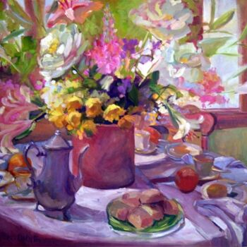 Painting titled "Tea Time I" by Don Bourret, Original Artwork, Oil
