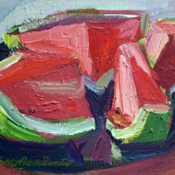 Schilderij getiteld "Watermelon #4" door Don Bourret, Origineel Kunstwerk, Olie