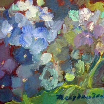 Картина под названием "Blue Hydrangeas I" - Don Bourret, Подлинное произведение искусства, Масло