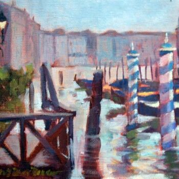 Malerei mit dem Titel "Gondolas At Dock" von Don Bourret, Original-Kunstwerk, Öl
