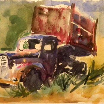 Schilderij getiteld "Dump Truck" door Don Bourret, Origineel Kunstwerk, Olie