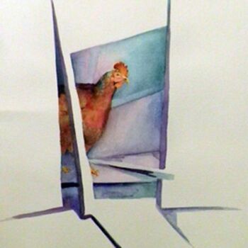 Pintura intitulada "Abstract Chicken #1" por Don Bourret, Obras de arte originais, Óleo