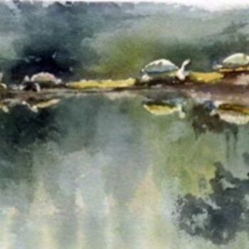 Pintura intitulada "Turtles (Green)" por Don Bourret, Obras de arte originais, Óleo