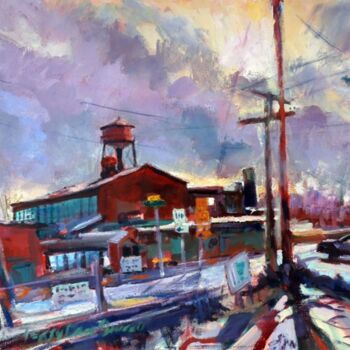 Painting titled "The Factory" by Don Bourret, Original Artwork, Oil