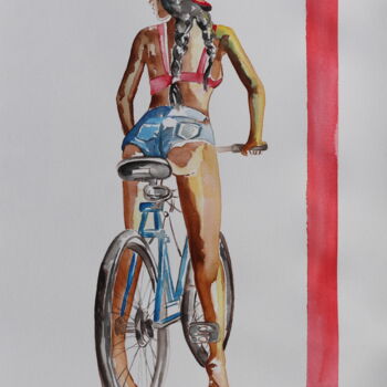 Pittura intitolato "me and my bike" da Donatella Marraoni, Opera d'arte originale, Acquarello