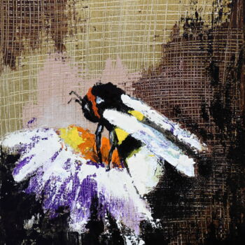 Pittura intitolato "bee...and flower" da Donatella Marraoni, Opera d'arte originale, Olio