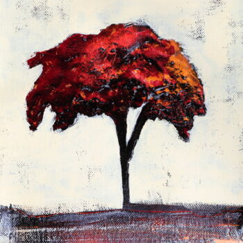 Painting titled "red tree." by Donatella Marraoni, Original Artwork, Oil