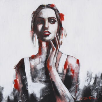 Pittura intitolato "woman with red lips…" da Donatella Marraoni, Opera d'arte originale, Olio