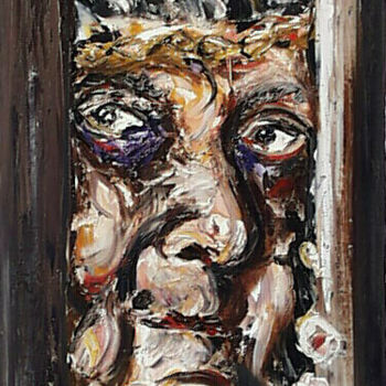 Schilderij getiteld ""Guarded"" door Don David Young (dondavid), Origineel Kunstwerk, Olie Gemonteerd op Frame voor houten b…