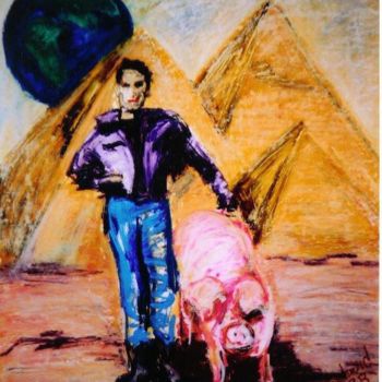 Drawing titled ""A Boy and His Pig"" by Don David Young (dondavid), Original Artwork, Oil