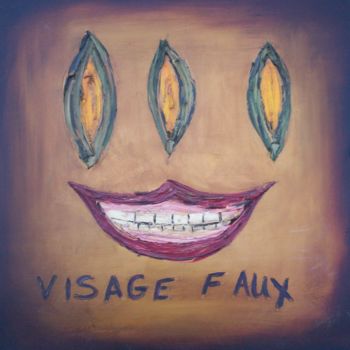 Painting titled ""Visage Faux"" by Don David Young (dondavid), Original Artwork, Oil Mounted on Wood Stretcher frame