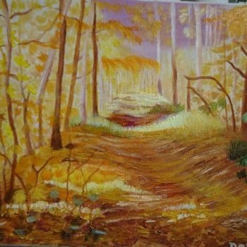 Painting titled "Forest in Autumn" by Mei Ha Chan (Donna), Original Artwork, Tempera Mounted on Wood Stretcher frame