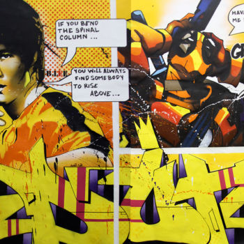 Peinture intitulée "Bruce Lee Versus De…" par Don, Œuvre d'art originale, Bombe aérosol