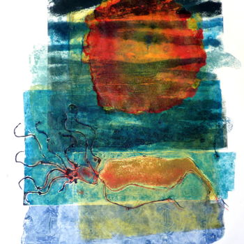 Gravures & estampes intitulée "En un mar sin fondo" par Dora Márquez, Œuvre d'art originale, Collagraphie