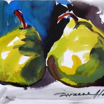 Painting titled "Two Pears" by Doranne Alden, Original Artwork, Watercolor