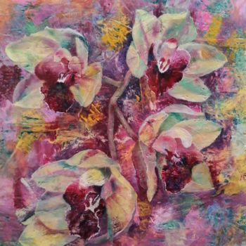 Painting titled "Orchid I." by Dora Stork, Original Artwork, Encaustic