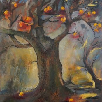 Painting titled "Gold Apple Tree" by Dora Stork, Original Artwork, Wax
