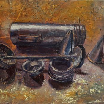 Painting titled "Kitchen still life" by Dora Stork, Original Artwork, Wax