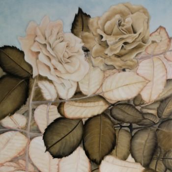 Painting titled "Les roses du jardin…" by Mélanie Cavalec, Original Artwork, Oil