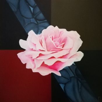 Painting titled "Rose quatre couleur…" by Mélanie Cavalec, Original Artwork, Oil