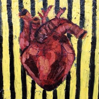 Painting titled "Heart in a cage" by Kristikob, Original Artwork, Oil