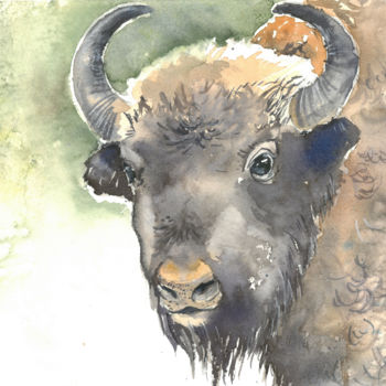 Ζωγραφική με τίτλο "Bison" από Марина Борцова, Αυθεντικά έργα τέχνης, Ακουαρέλα