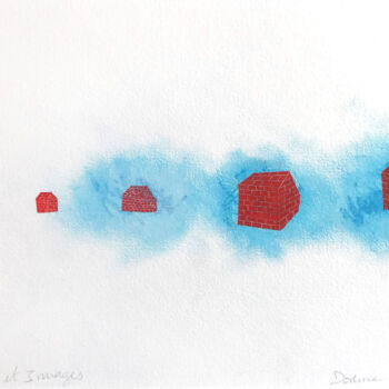 Rysunek zatytułowany „4 maisons et 3 nuag…” autorstwa Dorine Knecht, Oryginalna praca, Pastel Zamontowany na Karton