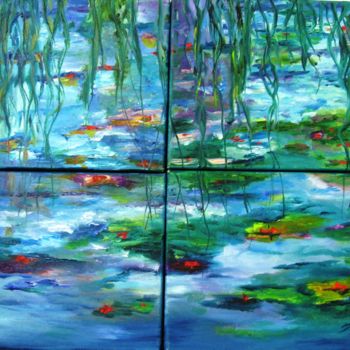 Painting titled "Water Lily- nofarim…" by Doris Cohen, Original Artwork, Oil