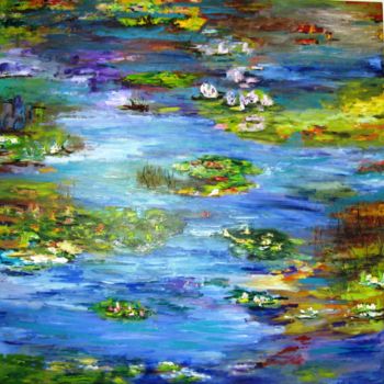 Painting titled "Water Lily" by Doris Cohen, Original Artwork, Oil