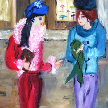 Pintura intitulada "Gossip Girls" por Doris Cohen, Obras de arte originais, Óleo