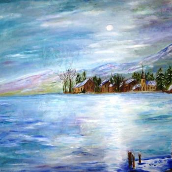 Painting titled "The Blue Lake" by Doris Cohen, Original Artwork
