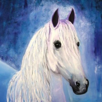 Painting titled "The White Horse" by Doris Cohen, Original Artwork
