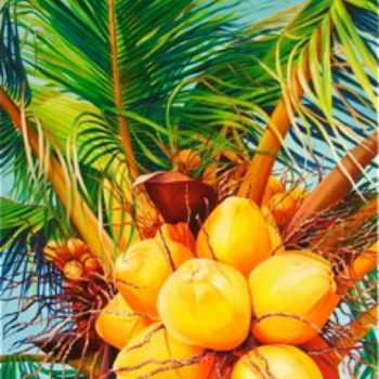 Painting titled "Coconut palm" by Dorota Czapska D, Original Artwork, Oil