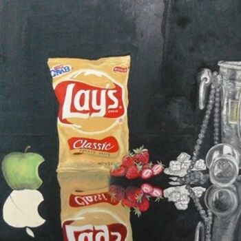 Painting titled "Nature morte et van…" by Madorssane, Original Artwork, Oil