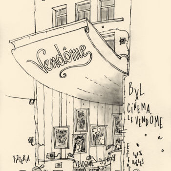 Dessin intitulée "Bruxelles - Cinéma…" par Philippe Doro, Œuvre d'art originale, Crayon