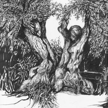 Drawing titled "Olive Tree VI" by Dorota Leniec-Lincow, Original Artwork, Marker