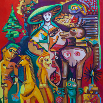 Schilderij getiteld "Chili" door Dorota Szpil, Origineel Kunstwerk, Tempera Gemonteerd op Frame voor houten brancard