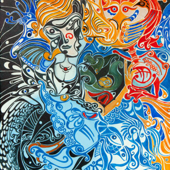 Ζωγραφική με τίτλο "Karnawał / Carnival" από Dorota Szpil, Αυθεντικά έργα τέχνης, Τέμπερα Τοποθετήθηκε στο Ξύλινο φορείο σκε…