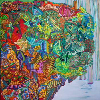 Pintura titulada "W głębi lasu / Deep…" por Dorota Szpil, Obra de arte original, Témpera Montado en Bastidor de camilla de m…