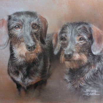 Painting titled "Hector & Truffle" by Dora Bardl, Original Artwork, Pastel