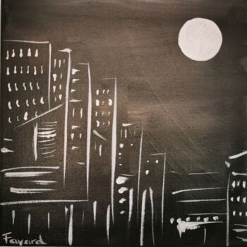 Painting titled "Nuit sur la ville" by Dorothée Fayard, Original Artwork, Acrylic Mounted on Wood Stretcher frame