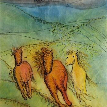 Peinture intitulée "Speedy horses" par Dorte Bundesen, Œuvre d'art originale, Huile