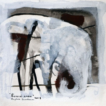 Malerei mit dem Titel "White elephant" von Ulugbek Doschanov, Original-Kunstwerk, Tinte