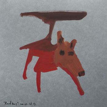 Schilderij getiteld "Red dog" door Ulugbek Doschanov, Origineel Kunstwerk, Tempera