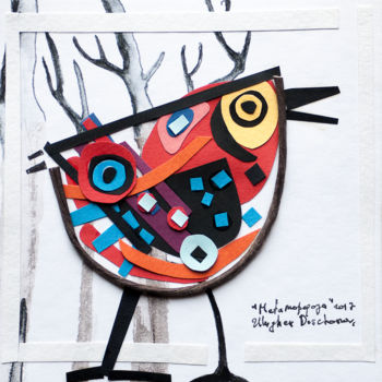 Collagen mit dem Titel "Bird. colour paper…" von Ulugbek Doschanov, Original-Kunstwerk, Scherenschnitt