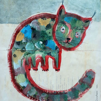 Peinture intitulée "The Cat" par Ulugbek Doschanov, Œuvre d'art originale, Acrylique